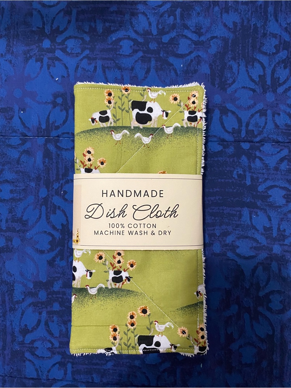 Handmade Green Farm Print Dish Cloth - Cotton